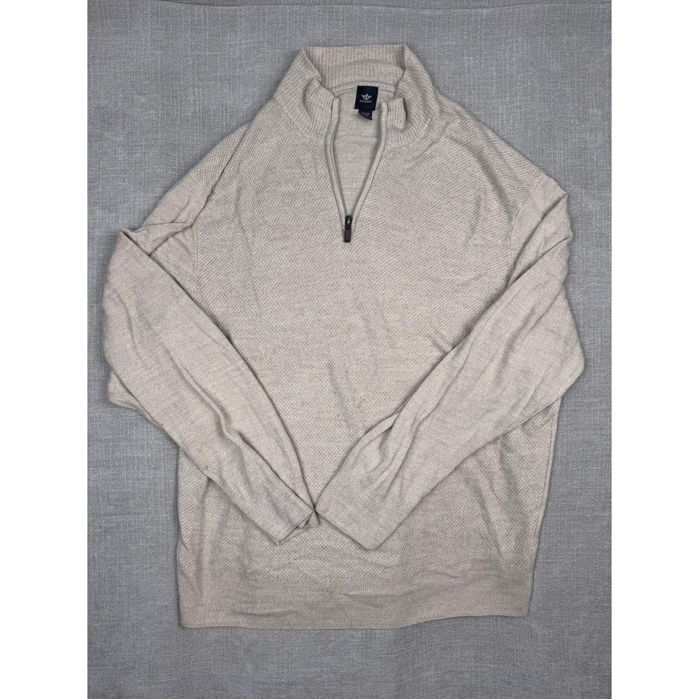 Dockers Sweater Mens 2XL Beige Knit 1/4 Zip Mock Neck Acrylic Pullover
